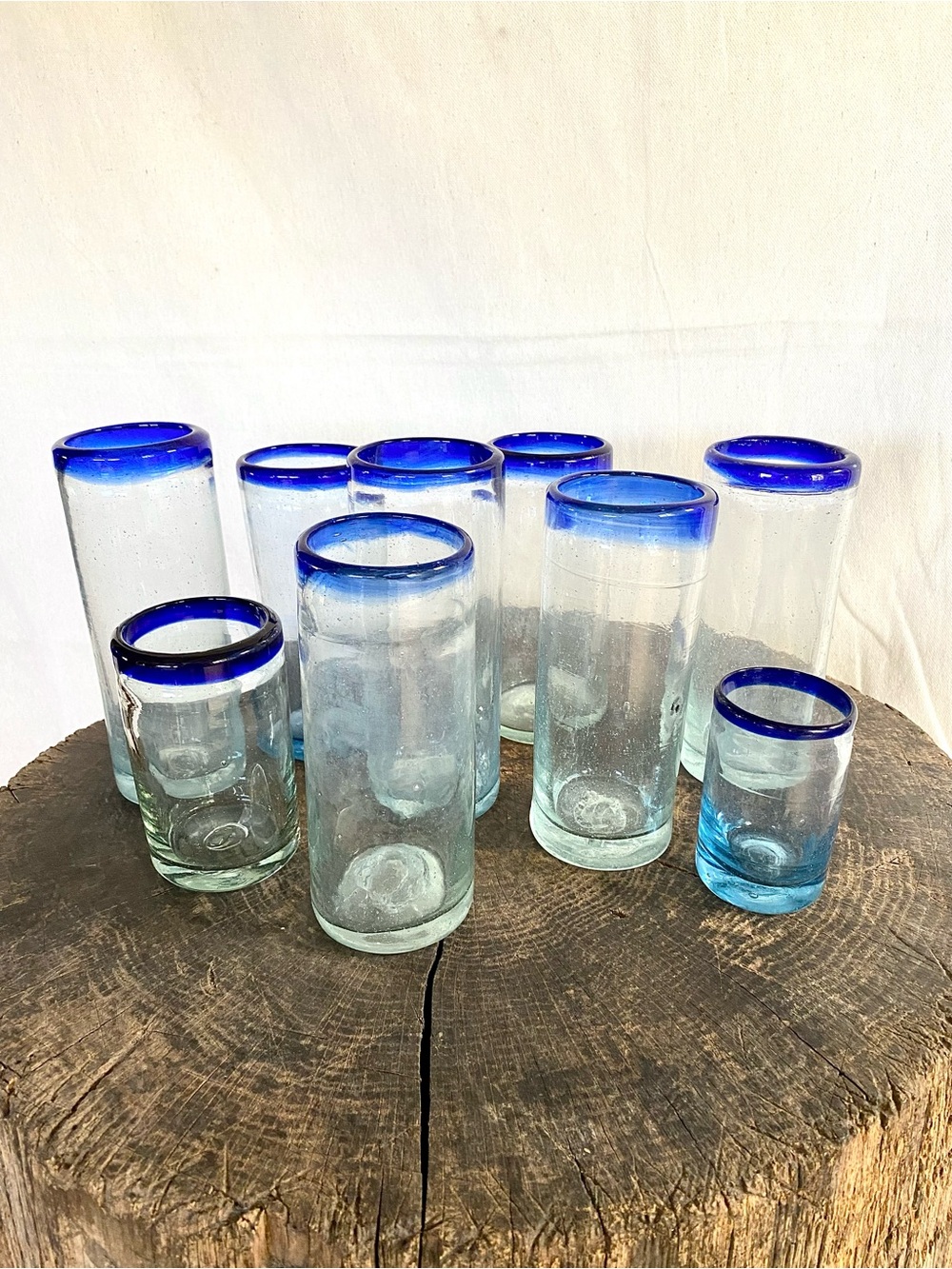 VTG 9 Mexican Hand Blown Drinking Glasses
